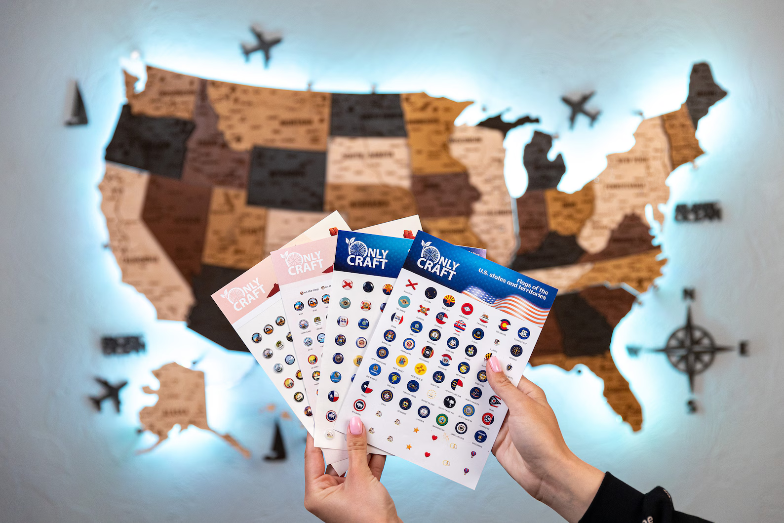 USA Wooden Map LED