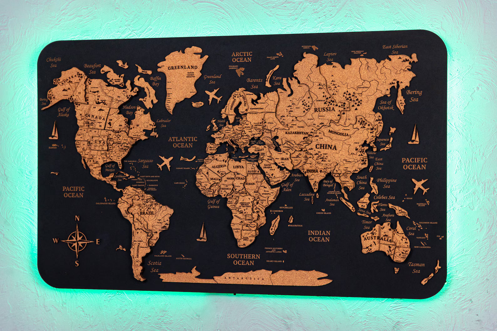 Wooden World Map on board