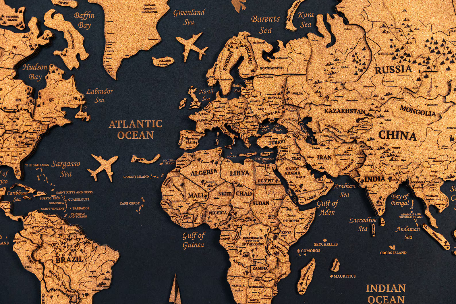 Wooden World Map on board
