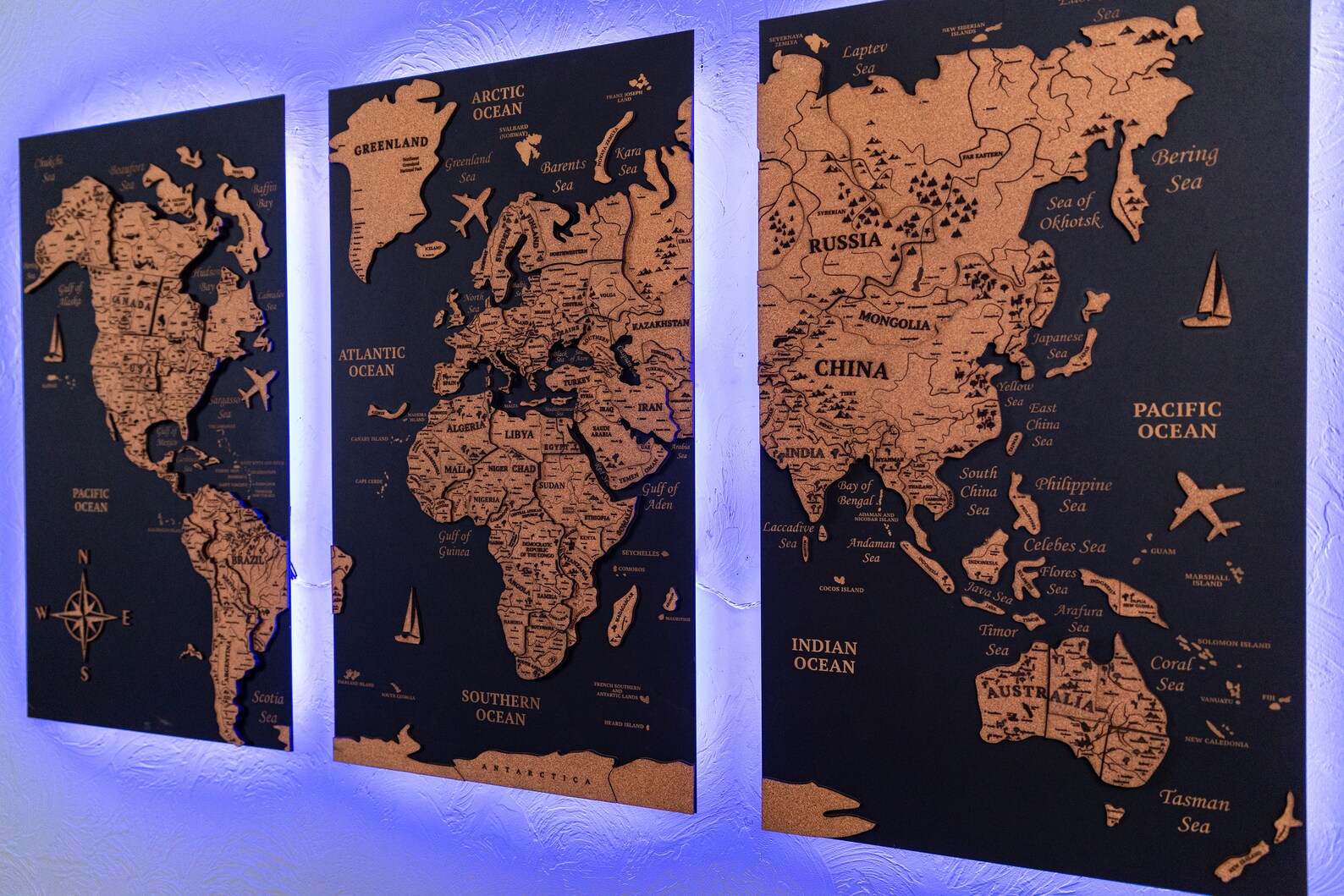 Wooden World Map on board
