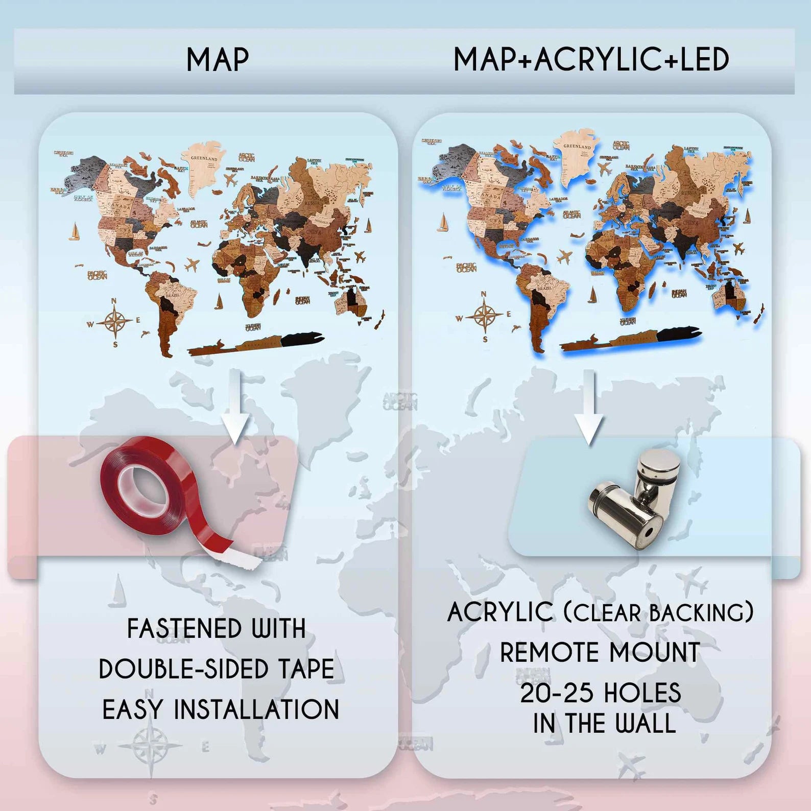 World Map Cork Led