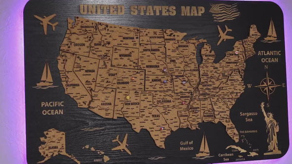 USA Wooden Map on board