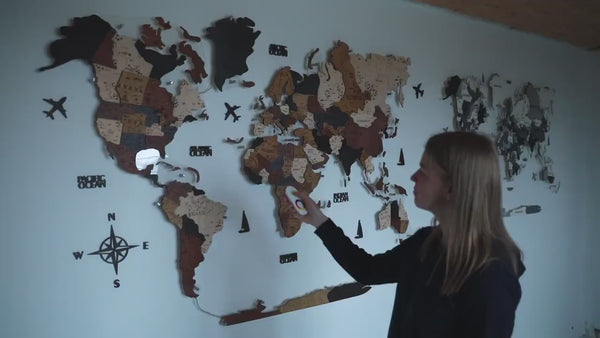 Led Wooden world map