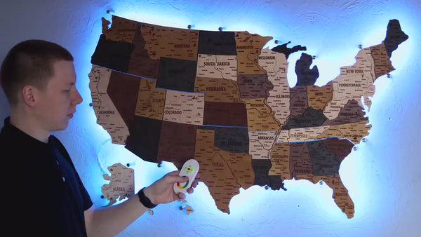 USA Wooden Map LED